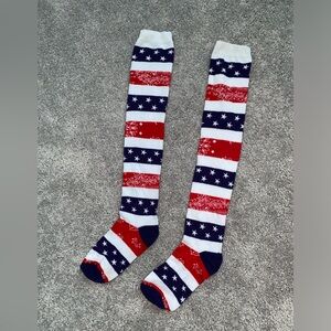 KNEE HIGH RED WHITE & BLUE SOCKS